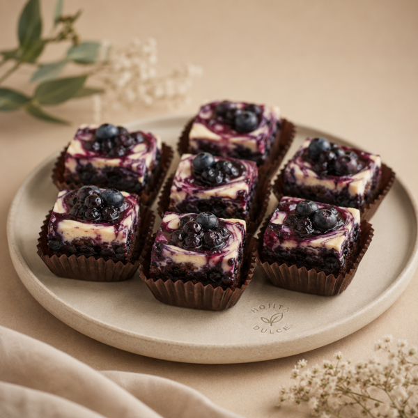 Mini brownies cheesecake arándanos