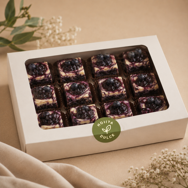 Mini brownies cheesecake arándanos
